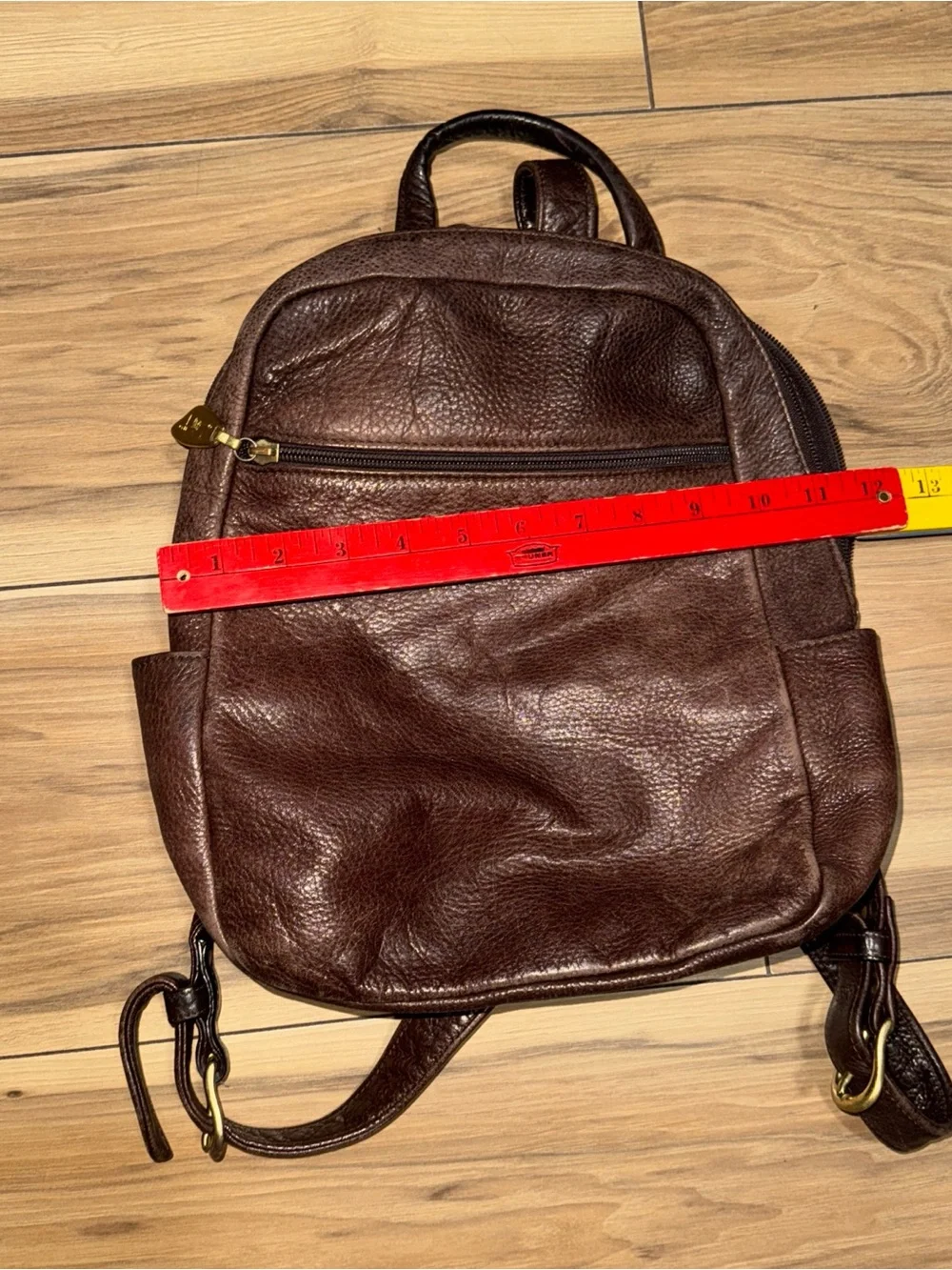 Libaire Brown Vintage Pebbled Leather Backpack 1990s Made in USA patina Laather